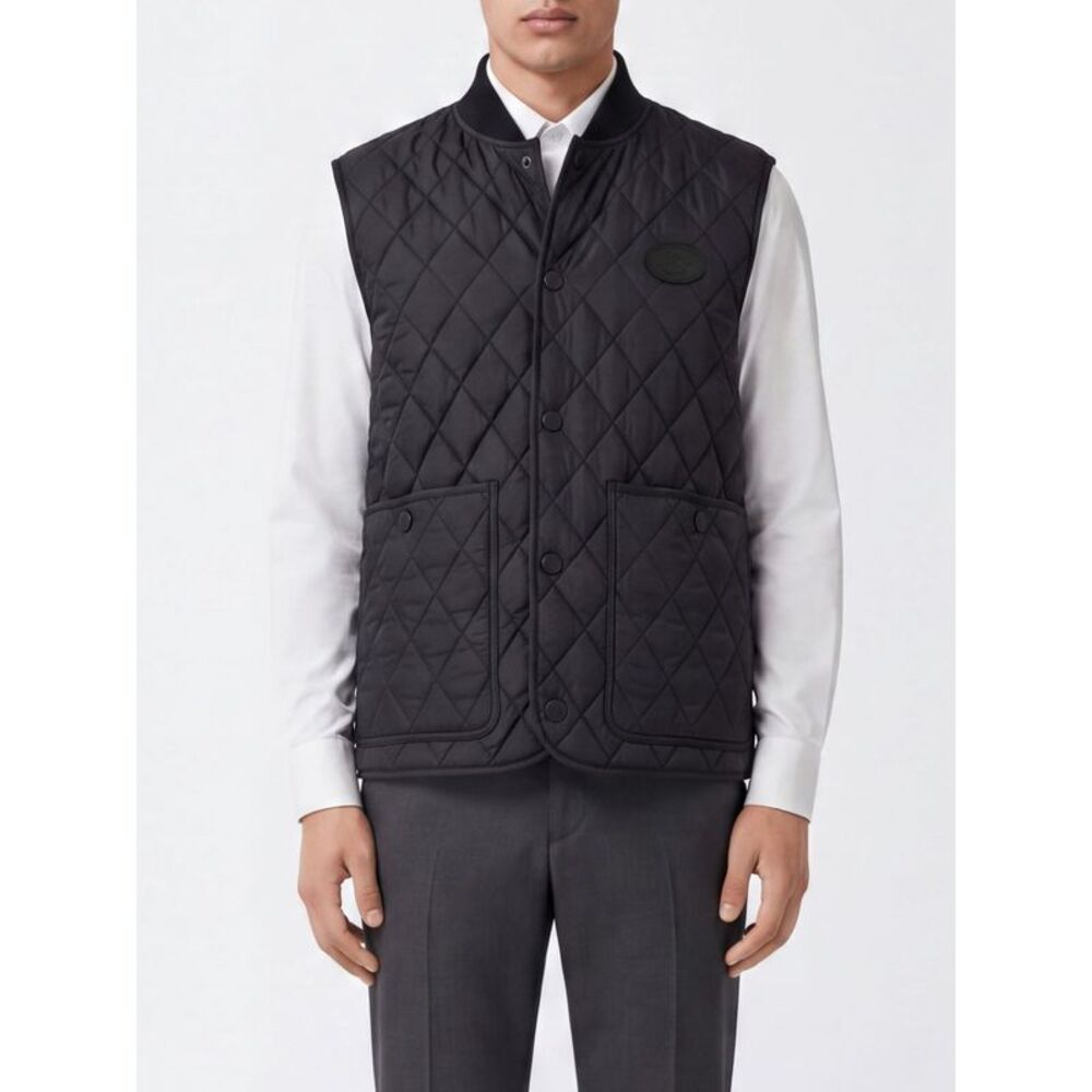 Burberry Men Burberry Quilted Nylon Vest With Bomber Collar And Ekd Logo Detail
